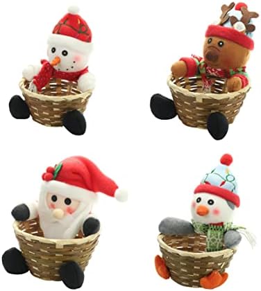4pcs Christmas Candy Basket Bamboo Plower Gift Titular Xmas Storage Contêiner de Armazenamento de Presente de Presente Decorações de Romances de Natal de Armazenamento de Natal
