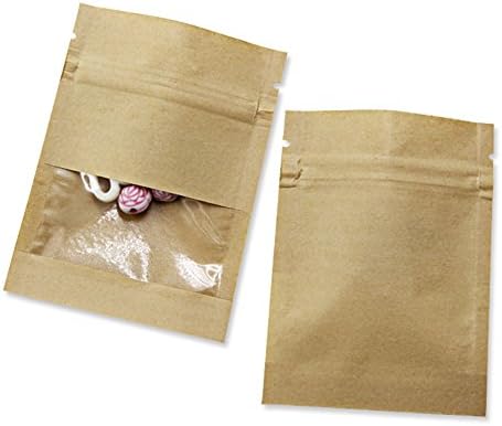 100pcs selvagens marrom papel kraft saco de janelas plástico com zíper plano trava de aquecimento de aquecimento para zíper embalagens de embalagem bolsas de bloqueio