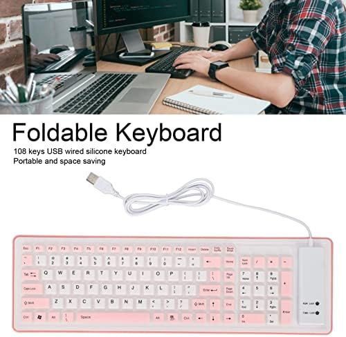103 teclas teclado de silicone dobrável, teclado de silicone USB com fio teclado silencioso teclado toque suave teclado à prova