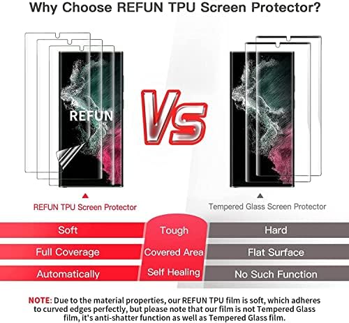 REMBUN [3 pacote] Protetor de tela para Samsung Galaxy S22 Ultra 5g 6,8 polegadas, fácil de instalar, sem bolhas, amigável de casos, suportar impressões digitais, filmes de TPU transparentes flexíveis resistentes a arranhões