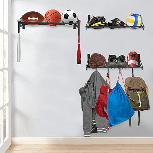 Rack de armazenamento de equipamentos esportivos para montagem de parede de linhas -vida, organizador de bola de garagem separado de 3 prateleiras para a escola, academia, casa