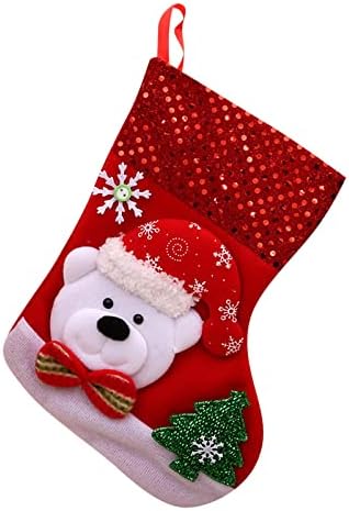 Meias de Natal Saco de meias de Natal e meias suspensas de Natal para decoração de festa e desenho animado de Natal Red Set Faux Christmas