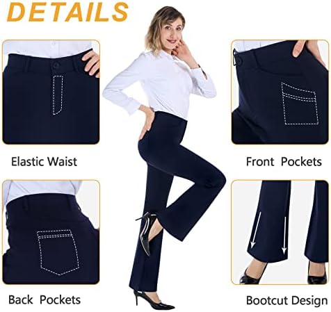Calças de vestido feminino 25 /27 pernas retas de escritório elástico de ioga casual Slacks com 4 bolsos