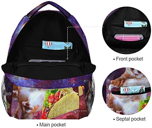 Backpack de laptop de gato taco de taco de granbey - bote universo galáxia burrito gatinho estudantes universitários bookbags