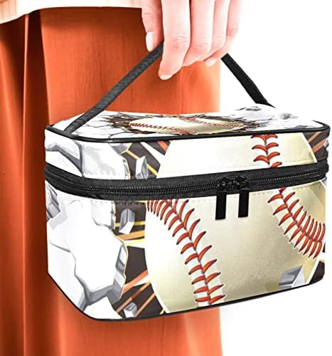 ECMrad maquiagem portátil saco de beisebol Sport Sport Ball Print grande capacidade com zíper adequado para meninas lindas femininas adolescentes acampamentos de viagem