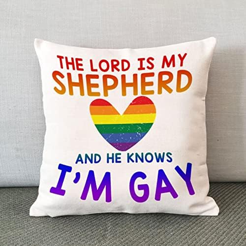 Arco -íris orgulho lésbica gay lgbtq tiro travesseiro de travesseiro O Senhor é meu pastor e ele sabe que eu sou uma almofada de almofada gay de almofada de almofada romântica decoração de travesseiros para sofá quarto 22x22in