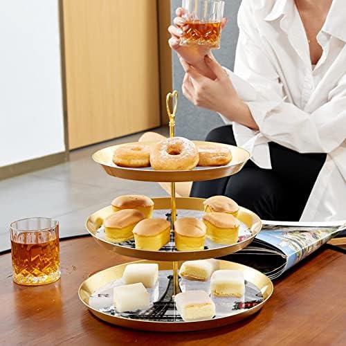 Conjunto de exibição de mesa de sobremesa, suporte de cupcakes de ouro, estandes de sobremesa, bandeja de porção de 3 camadas, suporte de bolo de xícara, suporte de bolo de casamento para mesa de sobremes