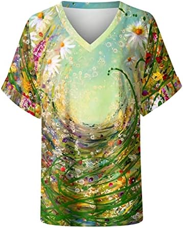 Tee feminina impressa em grande tamanho, tee lateral com fenda lateral de manga curta vshirt tops de camiseta solta