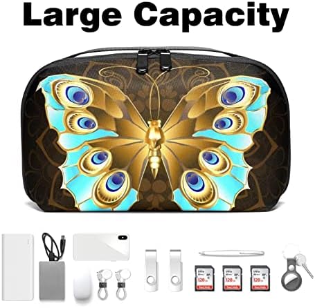 Bolsa de maquiagem de viagem sacos de maquiagem de bolsa de higieness à prova d'água para mulheres e meninas, Golden Turquoise Butterfly