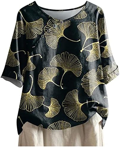 Camiseta de blusa de penas para feminino curto 1/2 manga Crewneck boat boat Gráfico de pescoço imprimir floral solto ajuste tee f2
