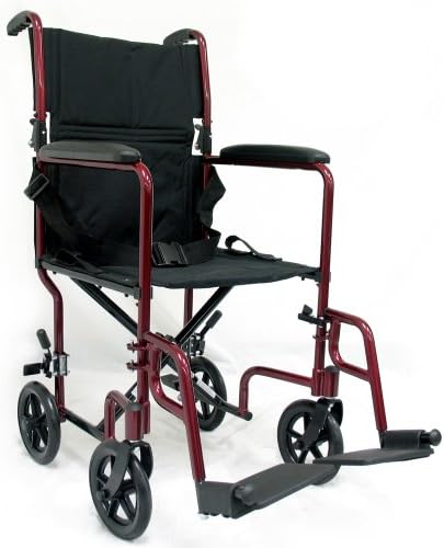 Karman Healthcare LT-2017-BK Cadeira de transporte de alumínio dobrável, preto, largura de 17 do assento