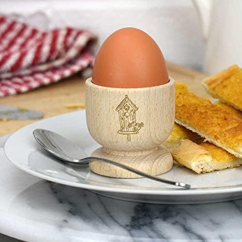 Azeeda 'Bird On a Birdhouse' Wooden Egg Cup