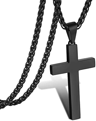 P. Blake aço inoxidável colar de pendente para homens meninos, pingente de cruz cristão com cadeia de 24 polegadas