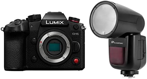 Panasonic Lumix Gh6 Mirrorless Camera Body, pacote com flashpoint zoom li-on x r2 ttl redondo flash speedlight