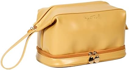 Bolsa de maquiagem de viagens de Onayle® para mulheres, bolsa de cosméticos portáteis com duas camadas de camada projetada, bolsa de cosmética resistente à água