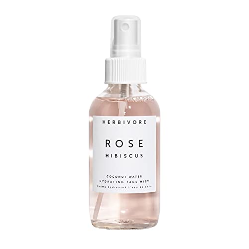 Botânicos de herbívoros Rose Rose Hibiscus Coconut Water Hidrating Face Mist - com ácido hialurônico vegano, 4 fl oz