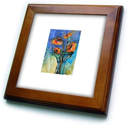 Imagem 3drose de flores laranja em vaso azul de fundo aquarela e. - ladrilhos emoldurados