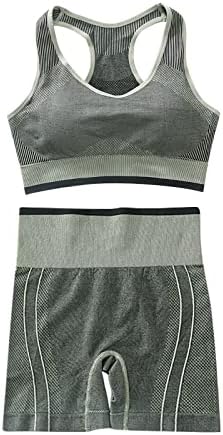 Conjunto de treino de lingerie de renda sexy feminina para mulheres para mulheres com 2 peças de short de cintura alta tanque de colheita com nervuras sem costura