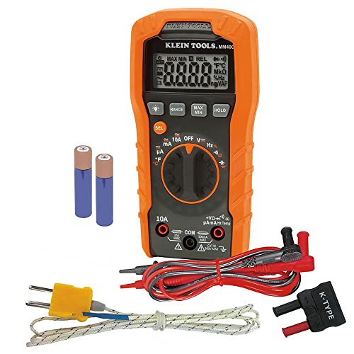 Klein Tools 80063 Multímetro e Termômetro IR de 2 peças Kit de teste elétrico e de temperatura com cabos de teste, termopar, bolsa, baterias