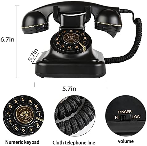 Telefone fixo retrô, telefones fixos antiquados com bell de metal clássico, telefone de arame vintage da década de 1960, telefone retro