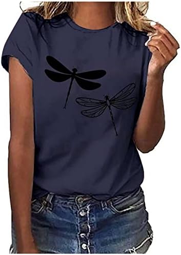Camisa feminina Dragonfly Mulheres impressas de verão Casual redondo pescoço de manga curta Tops gráficos