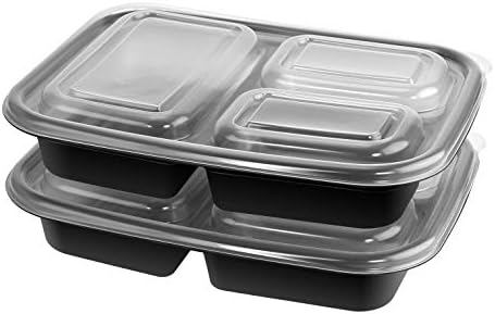 Kit de recipiente de preparação para refeições sem nome de 20 peças - 3 seções - preto
