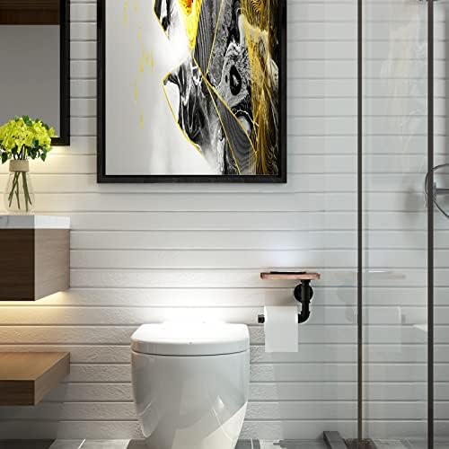 Suporte de papel higiênico industrial oropy, cabide de rolo montado na parede com prateleira de madeira rústica para banheiro
