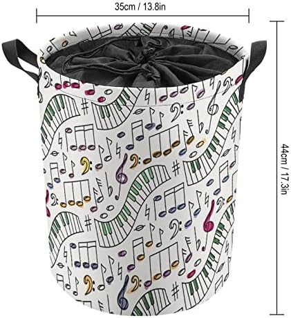 Notas e cesta de lavanderia de padrões de padrões musicais de piano com lavanderia de lavanderia de tração para viagem