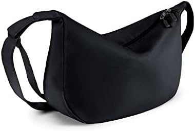 Saco de crossbody pequeno de esteira para mulheres, pequeno bolsa crescente com alça ajustável, 2- zíper de bolsa de ombro de nylon