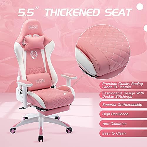 S*cadeira de jogo rosa max com apoio de pé espete de assento ergonômico cadeira de jogadores de computadores com apoio de couro 3D ARM