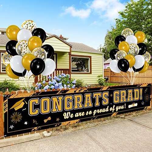 36 peças 2023 Conjunto de decoração de banner de formatura, grande parabéns Banner de pós -graduação com 35 peças aula de balões de 2023 jardas para a festa de formatura da faculdade do ensino médio