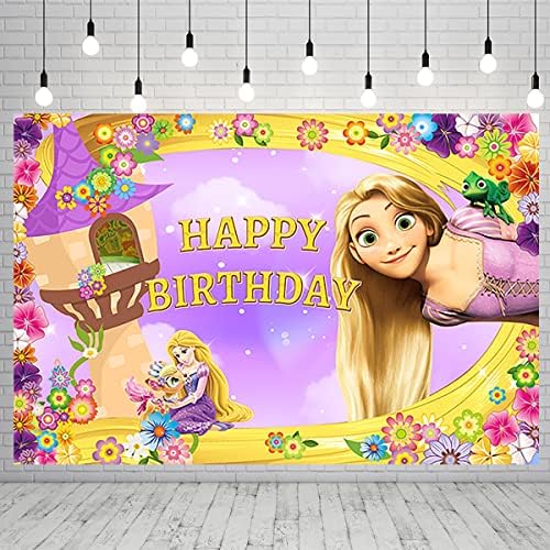 Cenário amarelo da princesa Rapunzel para suprimentos de festa de aniversário emaranhados para decorações de festas Princess Baby Shower Photo Background 59x38in