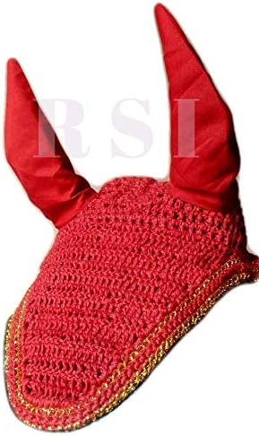 RSI Horse Earnet Crochet Véu Véu de Fly Bonnet/Véil/Máscara Cor Cheery com bordas douradas