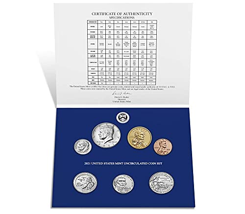 2021 P, D U.S. Mint Uncirpuled 14 moedas de moeda com CoA não circulado