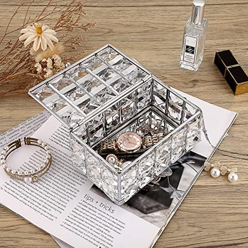 Hipiwe Crystal Jewelry Box Trinket Organizer com tampa da caixa de tesouro espelhado Caixa de joalheria decorativa da caixa de recorda