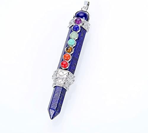Pêndulo de ponto de lápis de pedra natural para doações de contas da cadeia 7 chakra wand reiki quartzo pingente de cristal meditação presente espiritual, GreenAventurineChain