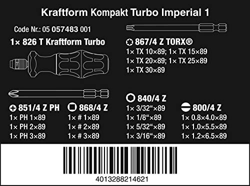 WERA 05057483001 Kraftform Kompakt Turbo Imperial 1, 19 peças
