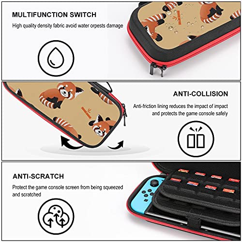 Caixa de transporte para Nintendo Switch Case fofa panda vermelha e tampa de caixa de proteção à prova de choque de bambu à prova de choque com 20 slots de cartas de jogo, bolso interno para Joy-Con & Acessórios