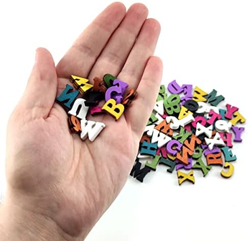 Botões de letras de madeira coloridas de 100 PCs Botões rústicos para costura de roupas Ensino de scrapbooking Art