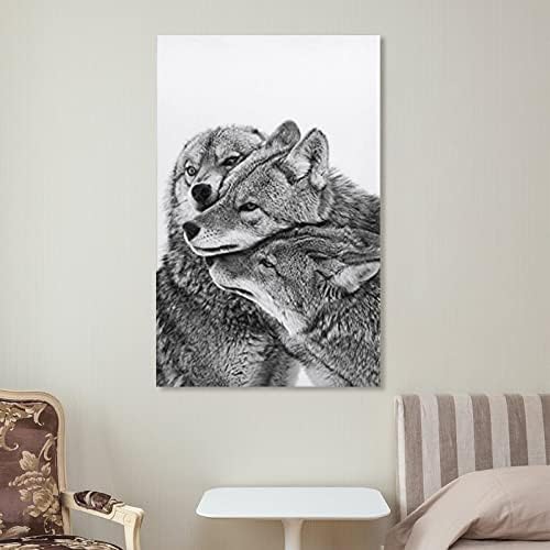 Artes de parede preto e branco Animal selvagem lobo de lobo animal pôsteres de animais estampas de parede de arte