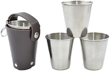 Alfoci 4 PCs 2,4 oz de vidro de aço inoxidável, copos de tiro à prova de quebra bebendo xícaras com manga de vidro para caminhadas