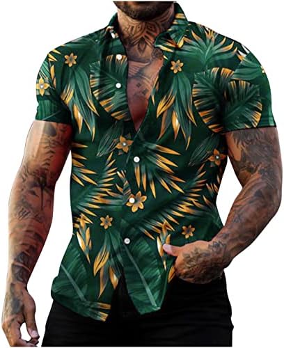 Camisas havaianas para homens, masculino, camisetas de botão impressa tropical, camisetas de manga curta de verão tam camisa de praia casual