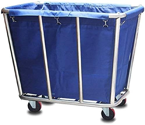 Omoons Carts, Moving Lowley, Caminhão de lavanderia de serviço para o carrinho de serviço pesado com sacolas, cesto de lavanderia sobre rodas para armazenamento de roupas sujas, estrutura de aço inoxidável/azul/90 * 65 * 80cm