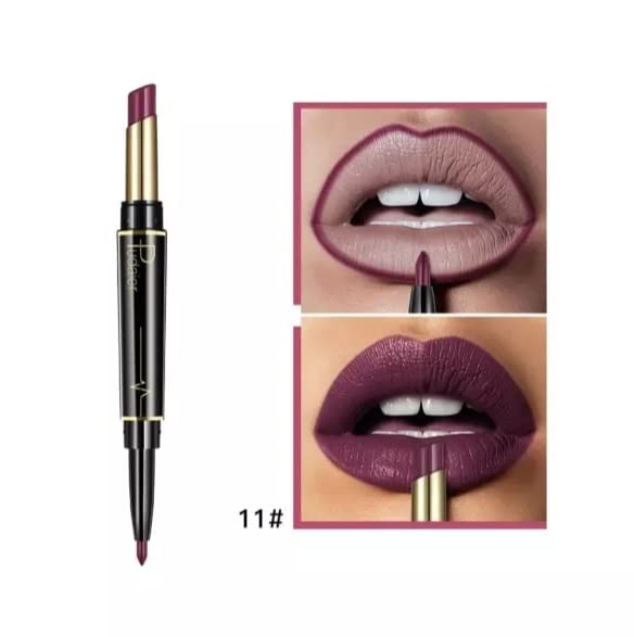 Duo Lipstick Lip Liner 2-em 1 Ferramenta de maquiagem retrátil Design Twist-Up, Lipstick fosco de cor de lábios altamente pigmentados