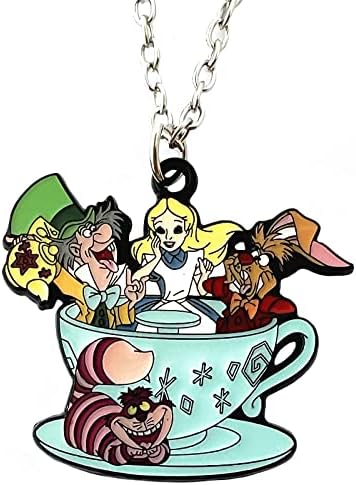 Jdhfjfh Alice em Wonderlnd Colar Metal Cartoon Cheshire Colar para meninos meninas e mulheres