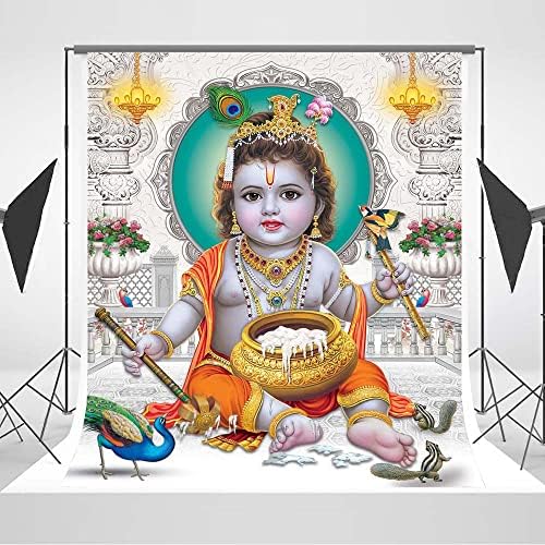 Mingtian Baby Lord Krishna Tapestry Backdrop 7x5 Vinil Indiano Lord Child Bal Krishna Poster Fundo para sala de estar bebê