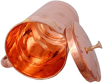 SHIV SHAKTI ARTS® Silver Touch Design clássico de jarro/jarro de cobre puro com 2 óculos e brass Top Drinkware Conjunto - - 3 peças Conjunto