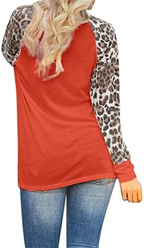 Tops de estampa de leopardo para mulheres raglan manga longa camisa feminina pullover de pullover de gola de tripulação