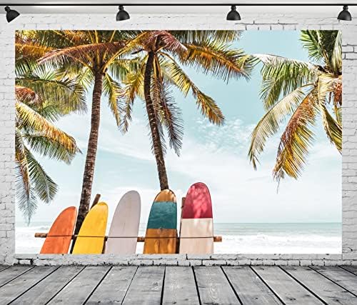 LOCCOR Tecido 8x6ft Summer Beach Surfboard Backdrop para fotografia vintage surfá até a palmeira background background