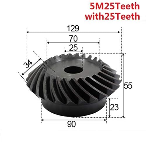ZhengGuifang ZGF-BR 2PCS 1: 1 engrenagem de chanfro 5 módulo 25 dentes + 25 dentes Hole interno 25mm 90 graus comutação
